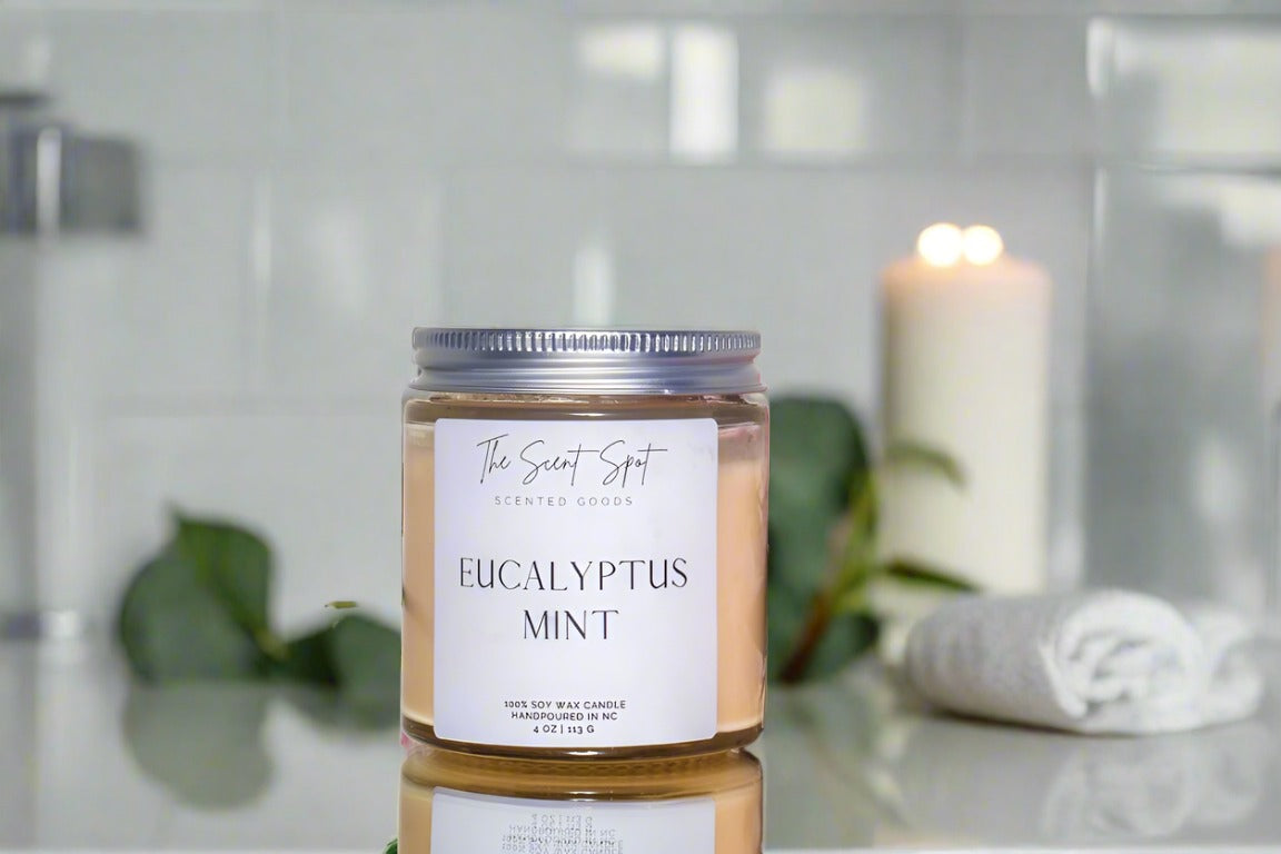 The Scent Spot Eucalyptus Mint CandleCandleThis soy candle is the perfect addition to any home looking for a refreshing and invigorating fragrance. This clean and crisp aroma is ideal for creating a calming eEucalyptus Mint Candle