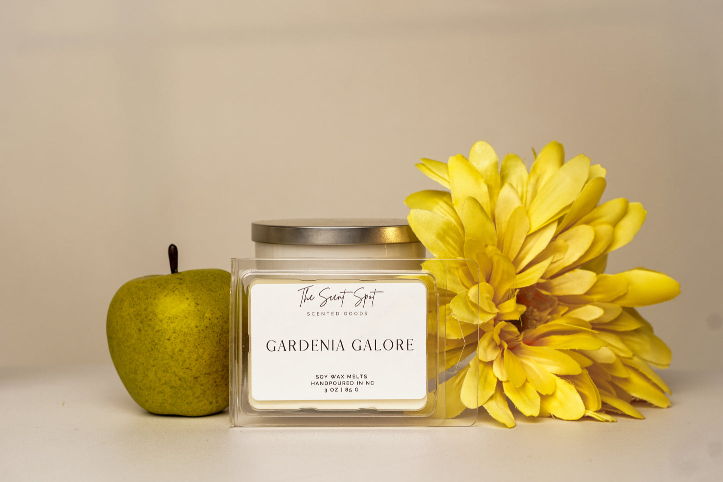 The Scent Spot Gardenia Galore Wax MeltsWax MeltsExperience the sweet and enchanting aroma of gardenia with this scented soy wax melt. As the wax begins to melt, it releases a heavenly fragrance that fills your rooGardenia Galore Wax Melts