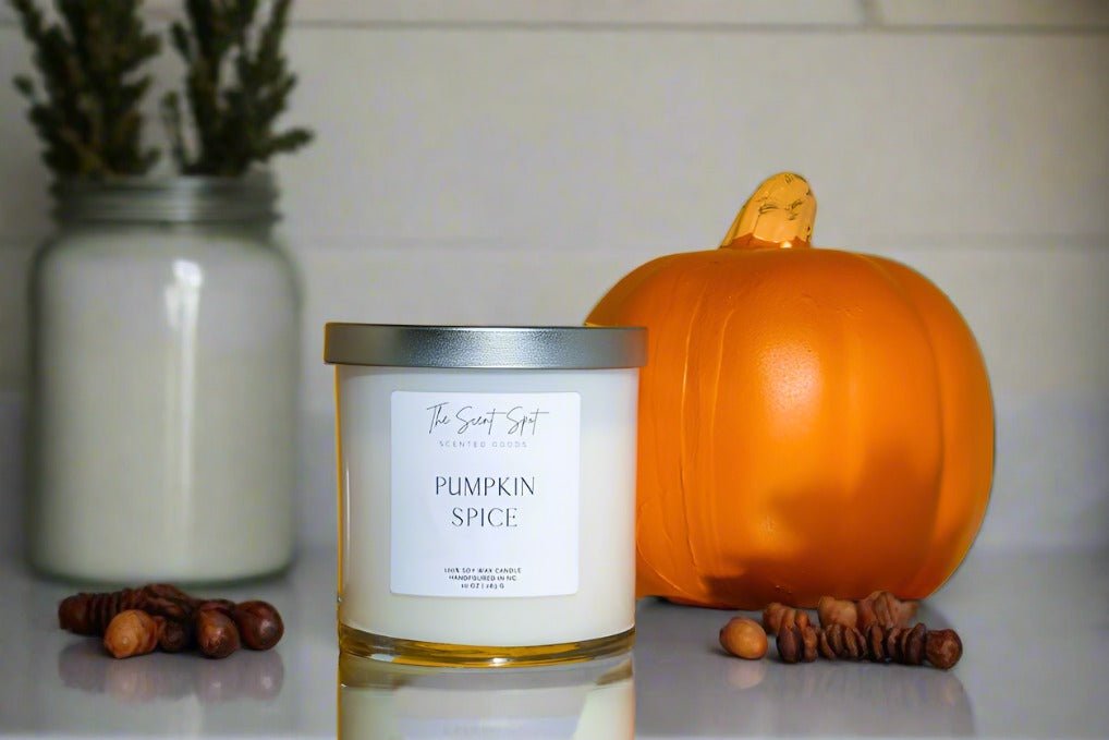 The Scent Spot Pumpkin Spice CandleCandleIlluminate your space with our soy candle, a delightful blend that evokes warmth and coziness. At the top, embrace the comforting aroma of nutmeg, cinnamon, and clovPumpkin Spice Candle