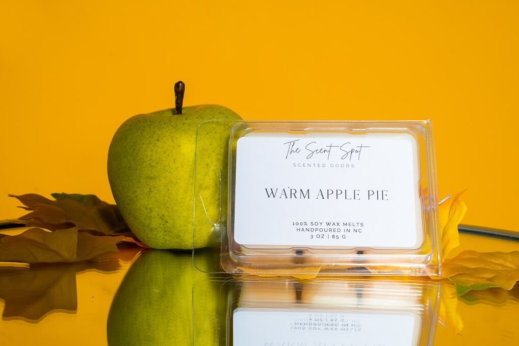 The Scent Spot Warm Apple Pie Wax MeltsWax MeltsIntroducing our soy wax melts designed to create a cozy atmosphere in your home. These melts start with a mix of orange, cinnamon, and apple for a warm and inviting Warm Apple Pie Wax Melts