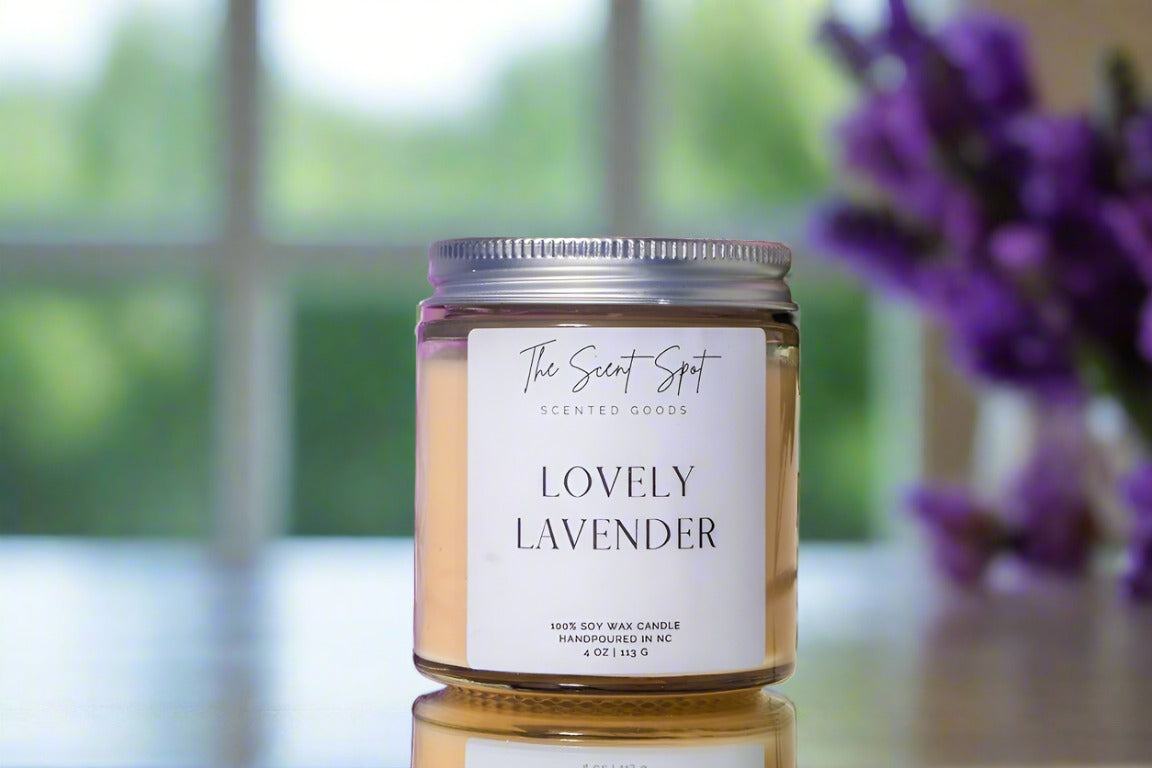 The Scent Spot Lovely Lavender CandleCandleThis soy candle is the perfect blend of calming and invigorating scents. The lavender and chamomile provide a soothing aroma, while the musk adds a subtle complexityLovely Lavender Candle