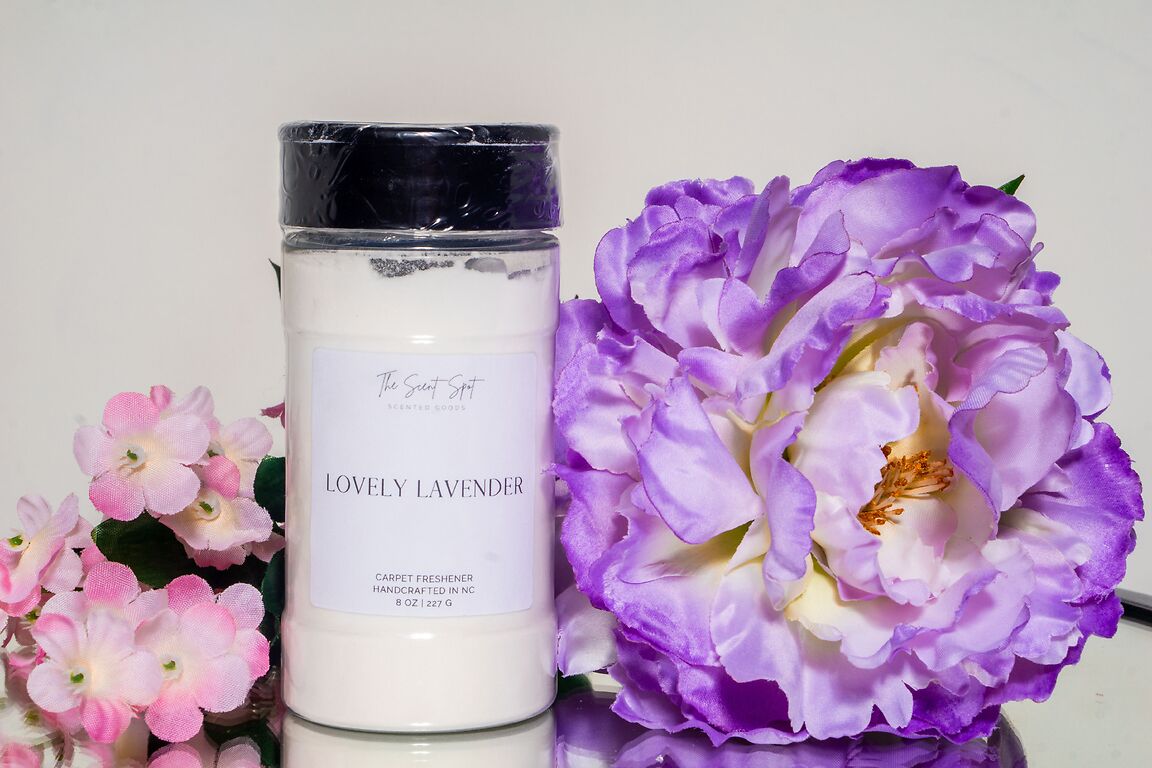 The Scent Spot Lovely Lavender Carpet Freshenercarpet freshenerRevitalize your carpets with our freshener, infusing your home with a serene and rejuvenating aroma. Starting with the calming blend of lavender and chamomile at theLovely Lavender Carpet Freshener